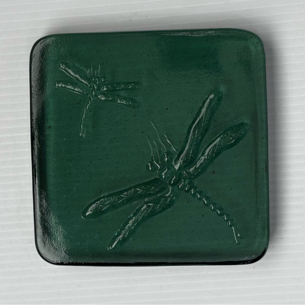Dragonfly Glass Block Paperweight Tile 5.5" Square .75" Thick Aqua Green - Picture 2 of 6